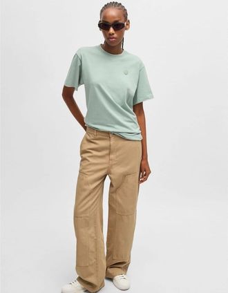 HUGO BOSS Womens Hacarpe Straight Leg Cargo Trousers - Cream - Size: 12/32in