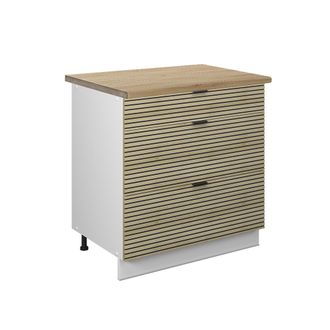 Vicco Mueble Bajo De Cocina Fame-line, Panel De Roble, 80 Cm Con 3 Cajones, Et Roble