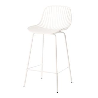 Koketto Home Taburete bajo de polipropileno blanco con patas metalicas