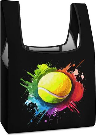 Generic Tie-dye Watercolor Tennis Shopping Bag Reusable Grocery Tote Bag Foldable Handbag for Travel Picnic