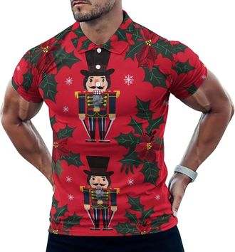 Generic Christmas Nutcrackers Holiday Polo Shirt for Men Short Sleeve Collared Golf T Shirt Slim Fit Tee Tops L