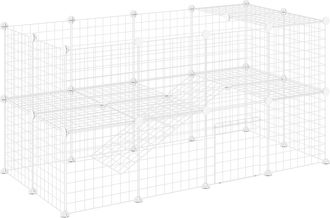 OEM Jaula Para Animales Peque&ntilde;os Valla Met&aacute;lica Modular Para Mascotas Con Puerta Rampa Y Paneles De Abs 146x73x73 Cm Blanco