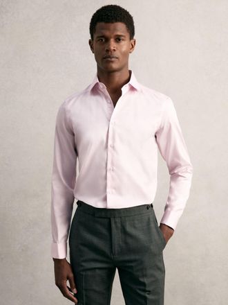 Reiss Pink Remote Slim Fit Regular-fit Cotton-satin Stripe Shirt, 155