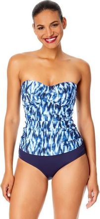 Anne Cole Womens Tiger Dance Twist Front Bandeaukini Swim Top in Tie Dye Ikat at Nordstrom, Size X-Small