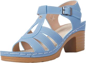 Generic Womens Heeled Sandals Open Toe Summer Sandal Stylish Chunky Heel Comfortable Versatile Breathable Casual Ankle Strap Strappy Sandals Beach Work