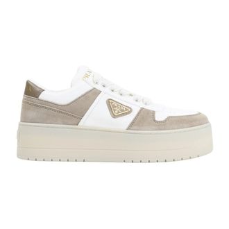 Prada Schoenen, Dames, Beige, 36 1/2 EU, Katoen, Downtown Bold Sneakers