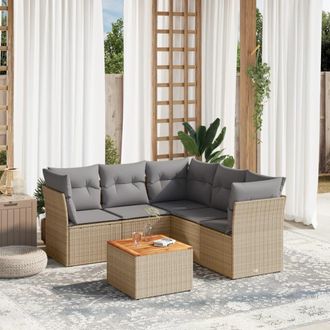 vidaXL Juego De Sof&aacute;s Jard&iacute;n Con Cojines Beige Mezcla 6 Pzas Rat&aacute;n Pe Vidaxl