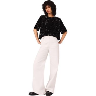 Maje Sequinned velvet top in Black at Nordstrom, Size X-Small