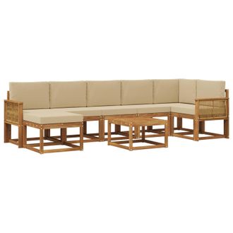 vidaXL Conjunto De Sof&aacute;s De Exterior 8 Pcs Natural Y Beige Poli&eacute;ster Vidaxl