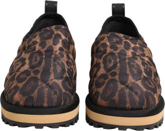 Dolce & Gabbana Brown Leopard Print Quilted Men Sneakers Shoes Elastane Polyester Viscose