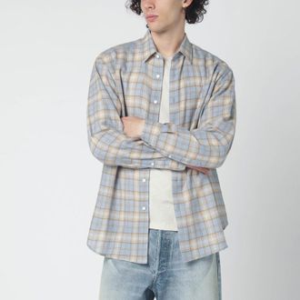 Auralee Light blue/beige checked wool shirt