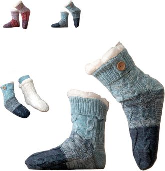 Generic Knitted Ultra-Thick Slipper Home Socks, Non Slip Fuzzy Winter Sock Warm,Fuzzy Socks for Women (Blue)