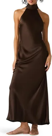 Steve Madden Lara Satin Bias Cut Maxi Dress in Demitasse at Nordstrom, Size X-Small