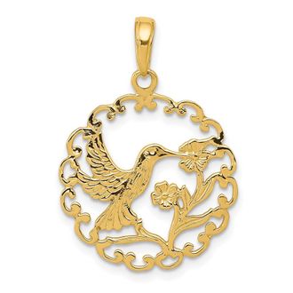 Diamond2Deal 10k Yellow Gold Hummingbird in Round Frame Pendant