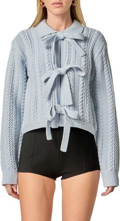 English Factory Cable Bow Cardigan in Light Blue at Nordstrom, Size X-Small