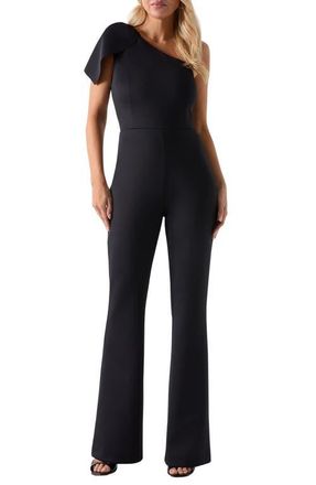 Marciano Andrea One-Shoulder Scuba Crepe Jumpsuit in Jblk-Black at Nordstrom, Size 10 Us