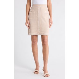 Adrianna Papell Fringe Trim Tweed Miniskirt in Champagne Blush at Nordstrom Rack, Size X-Small