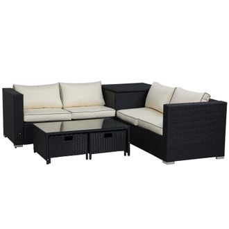 OUTSUNNY 4Pcs Patio Rattan Sofa Garden Furniture Set Table w/ Cushions Black | TJ Hughes