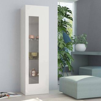 Dmora Vitrina Dizz, Aparador Con Puerta De Cristal, Mueble De Sal&oacute;n Polivalente, 100% Made In Italy, Cm 45x34h162, Blanco Brillo - Dmora