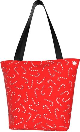 AOOEDM Tote Bag Red Candy Cane Shopping Bags Small Reusable Market Bag Beach Tote Bags Travel Totes