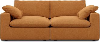Castlery Customized Dark Brown Performance Boucle 3 Seater Sofa | Dawson by Castlery, Orange, Feather-Filled, Machine Washable Covers, Modular Build