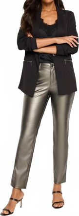 Nic+Zoe 28 Metallic Faux Leather Straight Pants In Bronze