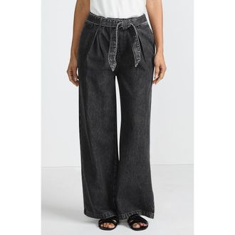 Lands End High Ridge Twill Pull On Pleated Wide Leg Pants in Black Stone Wash at Nordstrom, Size X-Small Short