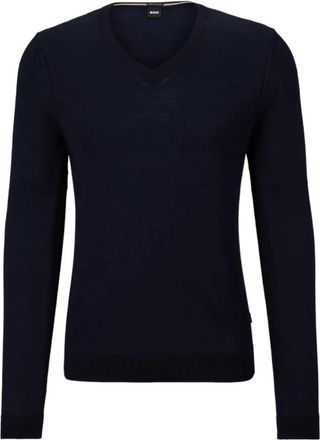 HUGO BOSS V-hals gebreide trui - Heren - V-hals truien - Blauw - M - Truien & Vesten