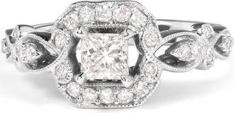 House of Brilliance 14K White Gold Diamond 3/4 Cttw Diamond Halo Style and Woven Shank Engagement Ring at Nordstrom