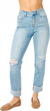 Judy Blue Boyfriend Mid Rise Star Pocket Jeans In Light Wash