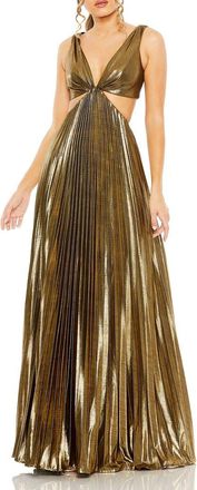 Mac Duggal Pleated Cutout Dress in Antique Gold at Nordstrom, Size Medium