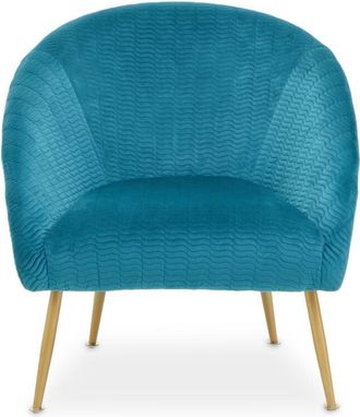 Premier Housewares Interiors by Premier Blue Occasional Arm Chair with Curved Back, Velvet Upholstered Chair, Indoor Lounge Chair for Living Room