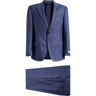 Emporio Armani Blue Shadow Plaid Virgin Wool Suit at Nordstrom, Size 42 Us