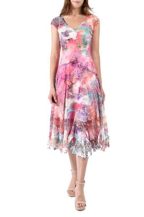 Komarov Bright Abstract Painterly Charmuese Dress in Fuschia Fire at Nordstrom, Size X-Small