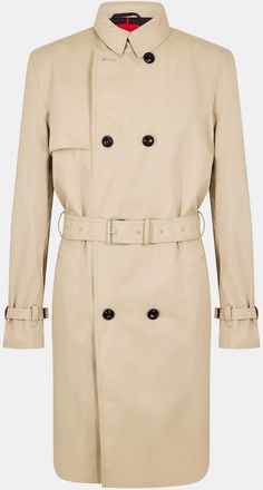 HUGO BOSS Hugo Mens Solid Patterned Roll Up Cuff Trench Coat in Light Beige - Size 46 (Chest)