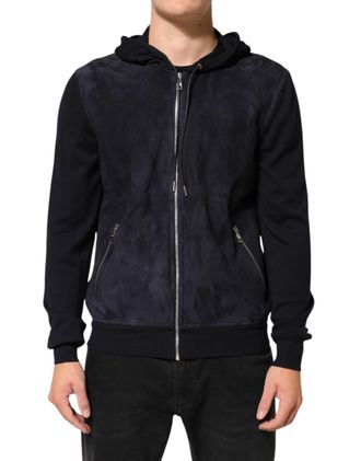 Dolce & Gabbana Black Leather Full Zip Hooded Blouson Mens Jacket