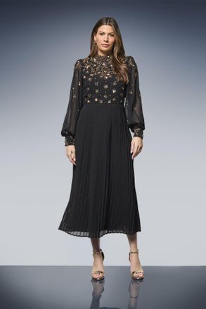 Wallis Womens Occasion Embellished Pleated Midi Dress - Black - Size 18 UK