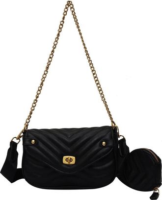Generic Quilted Small Crossbody Bag for Women with Coin Purse Stylish Chain Shoulder Bag Leather Clutch Evening Bags (Black)
