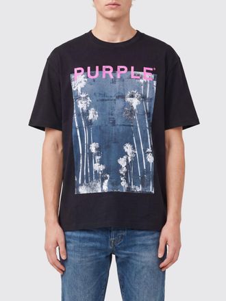 Purple T-shirt girocollo in cotone con stampa grafica e logo a contrasto