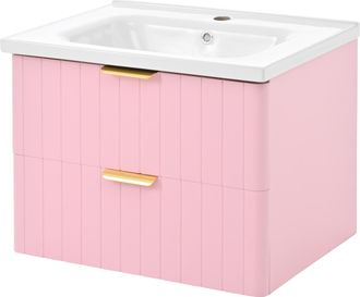 STILVORA Mueble Bajo Lavabo Suspendido Con 2 Niveles De Almacenaje Y Lavabo De Cer&aacute;mica Para Ba&ntilde;o En Mdf Rosa Y Blanco