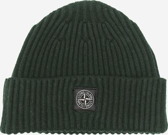Stone Island Boys Kids Logo Wool Beanie Green Virgin Hat