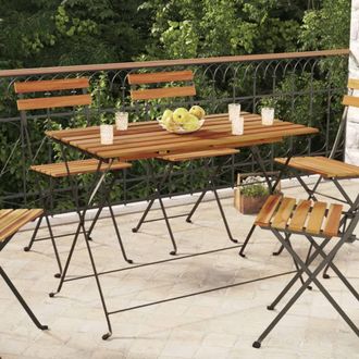 Berkfield Home Folding Bistro Table 100x54x71 cm Solid Wood Acacia & Steel in Brown | Size: 100 x 54 x 71 cm