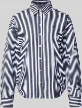 GANT Regular Fit Bluse mit Streifenmuster und Label-Stitching in Marine, Gr&ouml;&szlig;e 34