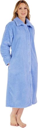 Slenderella Ladies Button Up Dressing Gown Super Soft Waffle Fleece Bath Robe XXXL (Blue) (HC4327)