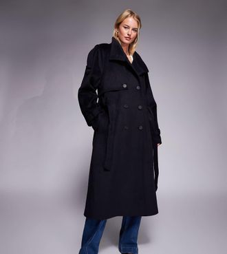 Asos Tall ASOS DESIGN Tall - Trench blu navy spazzolato taglio lungo con scollo a imbuto-Neutro