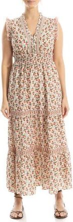 Max Studio Smocked Fit & Flare Maxi Dress in Cream/Pink Bell Flower at Nordstrom Rack, Size X-Large
