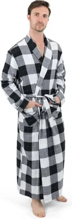 Leveret Mens Flannel Robe, 100% Cotton in White/black Plaid at Nordstrom, Size Xxx-Large