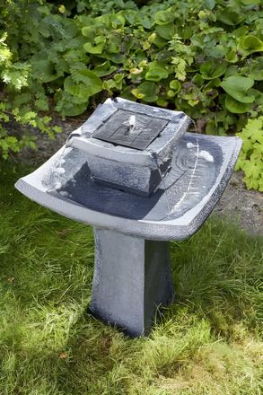 PRIMROSE Pagoda Solar Water Feature & Fountain with Bird Bath in Grey