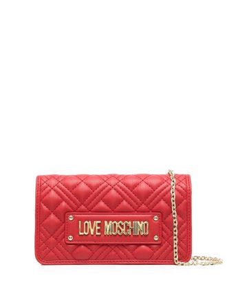 Love Moschino diamond-quilted logo-lettering crossbody bag - women - Polyurethane - OS - Red