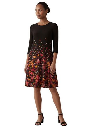 Jessica London Stretch Knit Three-Quarter Sleeve T-shirt Dress in Burgundy Shadow Garden Border at Nordstrom, Size 12